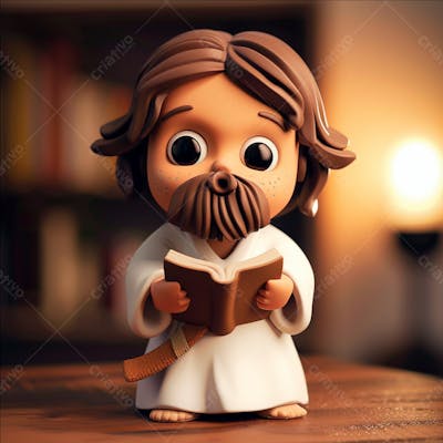  3D De Jesus Cristo Em Estilo Cartoon, Vestindo Um Manto Branco, Segurando Um Livro 1