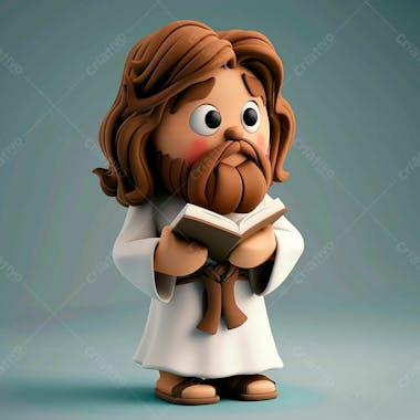 3d de jesus cristo em estilo cartoon, vestindo um manto branco, segurando um livro 5