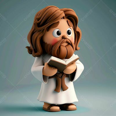  3D De Jesus Cristo Em Estilo Cartoon, Vestindo Um Manto Branco, Segurando Um Livro 5