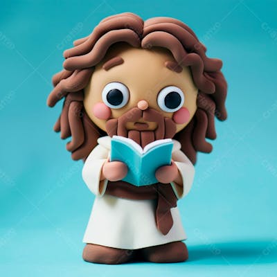  3D De Jesus Cristo Em Estilo Cartoon, Vestindo Um Manto Branco, Segurando Um Livro 6
