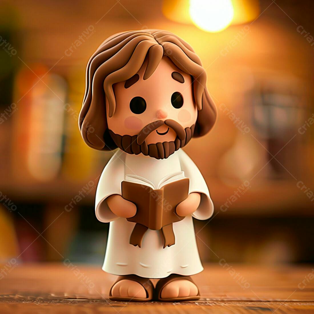 Jesus em miniatura lendo um livro