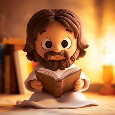  3D De Jesus Cristo Em Estilo Cartoon, Vestindo Um Manto Branco, Segurando Um Livro 8