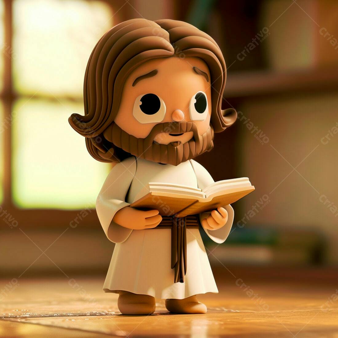 Jesus Criança lendo a Bíblia em 3D