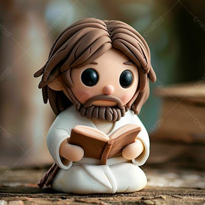  3D De Jesus Cristo Em Estilo Cartoon, Vestindo Um Manto Branco, Segurando Um Livro 10