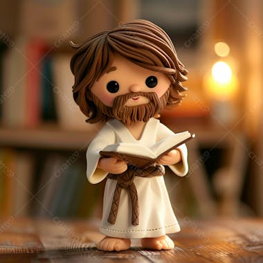 3d de jesus cristo em estilo cartoon, vestindo um manto branco, segurando um livro 11