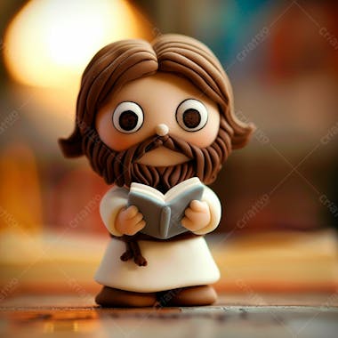 3d de jesus cristo em estilo cartoon, vestindo um manto branco, segurando um livro 12