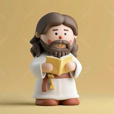  3D De Jesus Cristo Em Estilo Cartoon, Vestindo Um Manto Branco, Segurando Um Livro 13