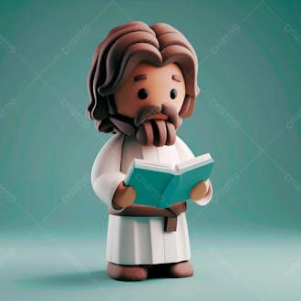 3d de jesus cristo em estilo cartoon, vestindo um manto branco, segurando um livro 14