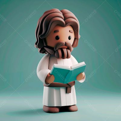  3D De Jesus Cristo Em Estilo Cartoon, Vestindo Um Manto Branco, Segurando Um Livro 14