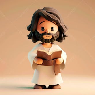 3d de jesus cristo em estilo cartoon, vestindo um manto branco, segurando um livro 16