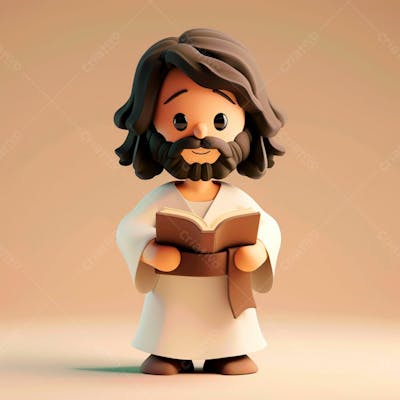  3D De Jesus Cristo Em Estilo Cartoon, Vestindo Um Manto Branco, Segurando Um Livro 16
