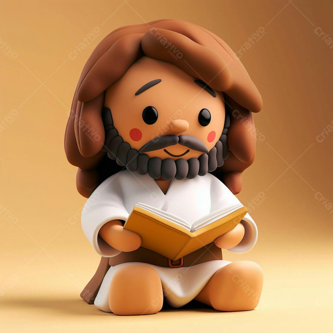 Jesus em desenho 3D lendo livro