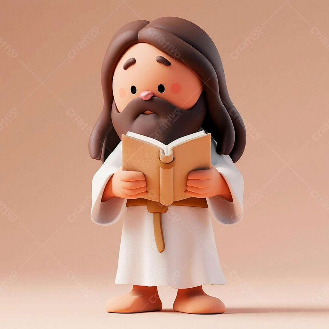 Jesus 3D lendo livro bíblico
