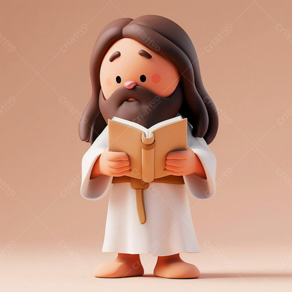  3D De Jesus Cristo Em Estilo Cartoon, Vestindo Um Manto Branco, Segurando Um Livro 18