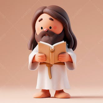 3d de jesus cristo em estilo cartoon, vestindo um manto branco, segurando um livro 18