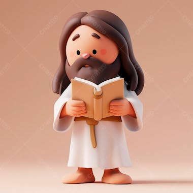 3d de jesus cristo em estilo cartoon, vestindo um manto branco, segurando um livro 18