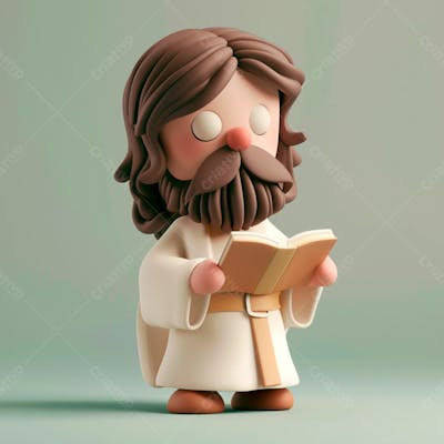  3D De Jesus Cristo Em Estilo Cartoon, Vestindo Um Manto Branco, Segurando Um Livro 19