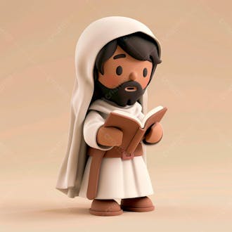 3d de jesus cristo em estilo cartoon, vestindo um manto branco, segurando um livro 20