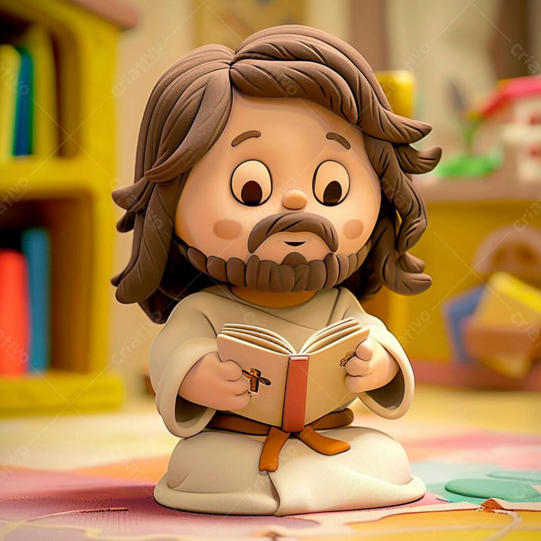 Jesus criança lendo a Bíblia em seu quarto