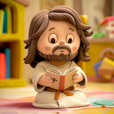 3d de jesus cristo em estilo cartoon, vestindo um manto branco, segurando um livro 22