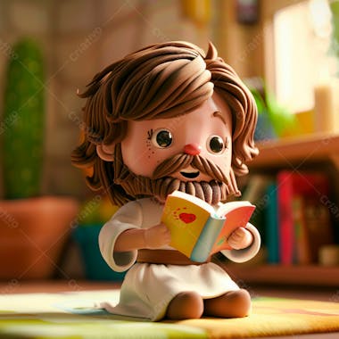 3d de jesus cristo em estilo cartoon, vestindo um manto branco, segurando um livro 24