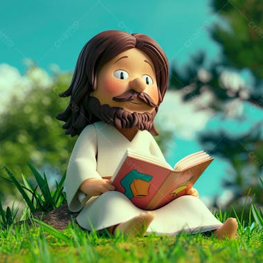 3d de jesus cristo em estilo cartoon, vestindo um manto branco, segurando um livro 28