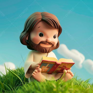 3d de jesus cristo em estilo cartoon, vestindo um manto branco, segurando um livro 32