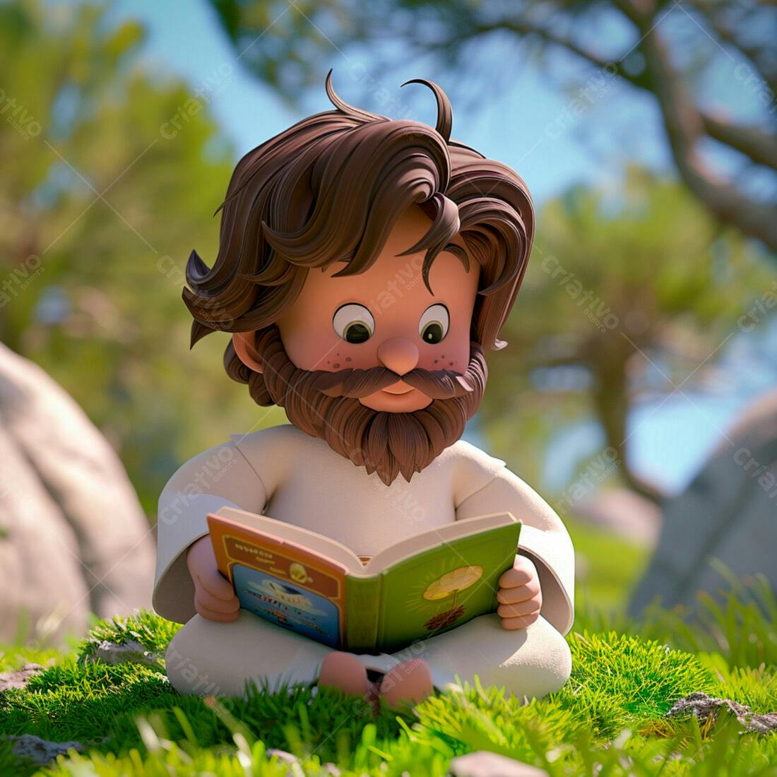 Menino lendo livro em jardim ensolarado