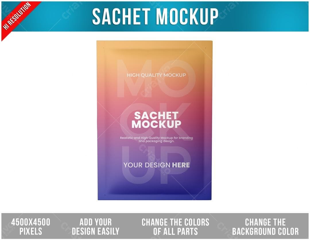 Mockup de Sachê em Degradê PSD Editável