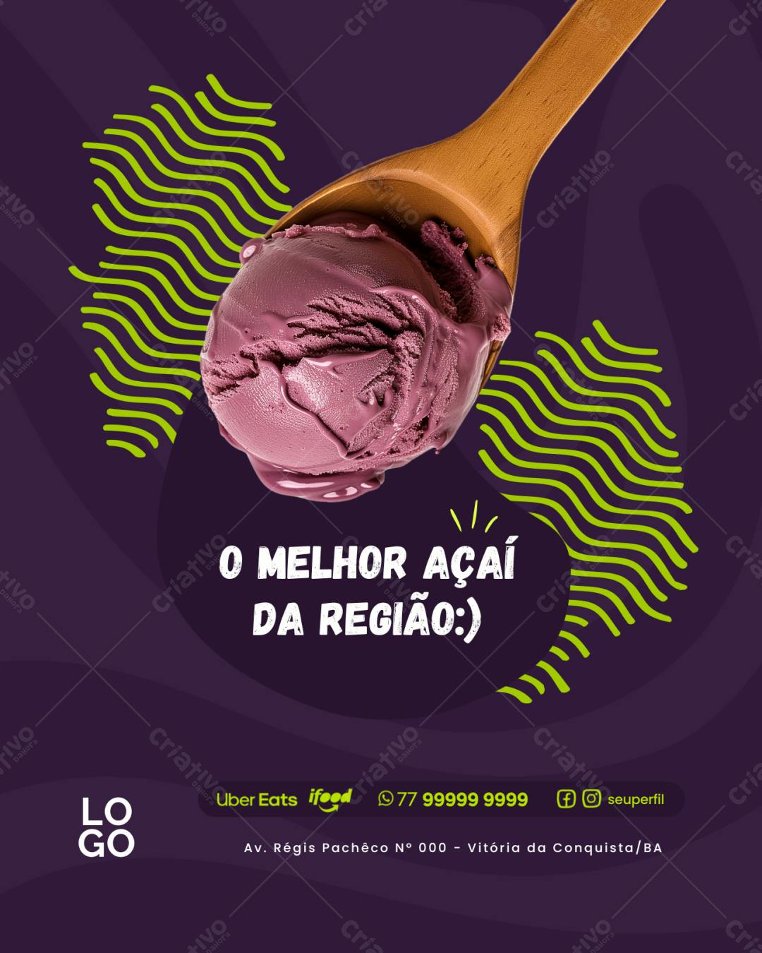 Post Instagram Açaí roxinho delicioso Editável no Canva