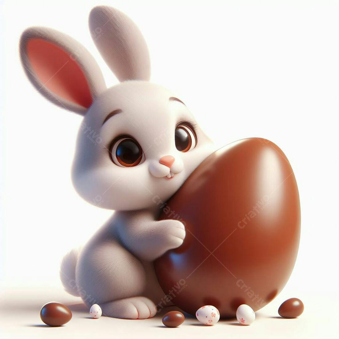 Coelhinho abraçando ovo de chocolate Páscoa