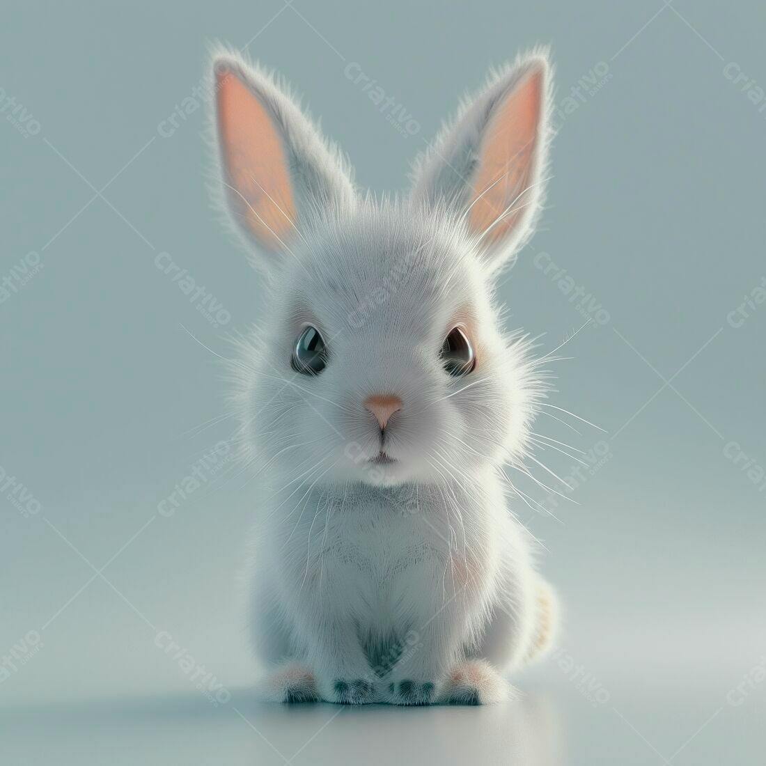 Coelhinho branco fofinho em fundo azul claro