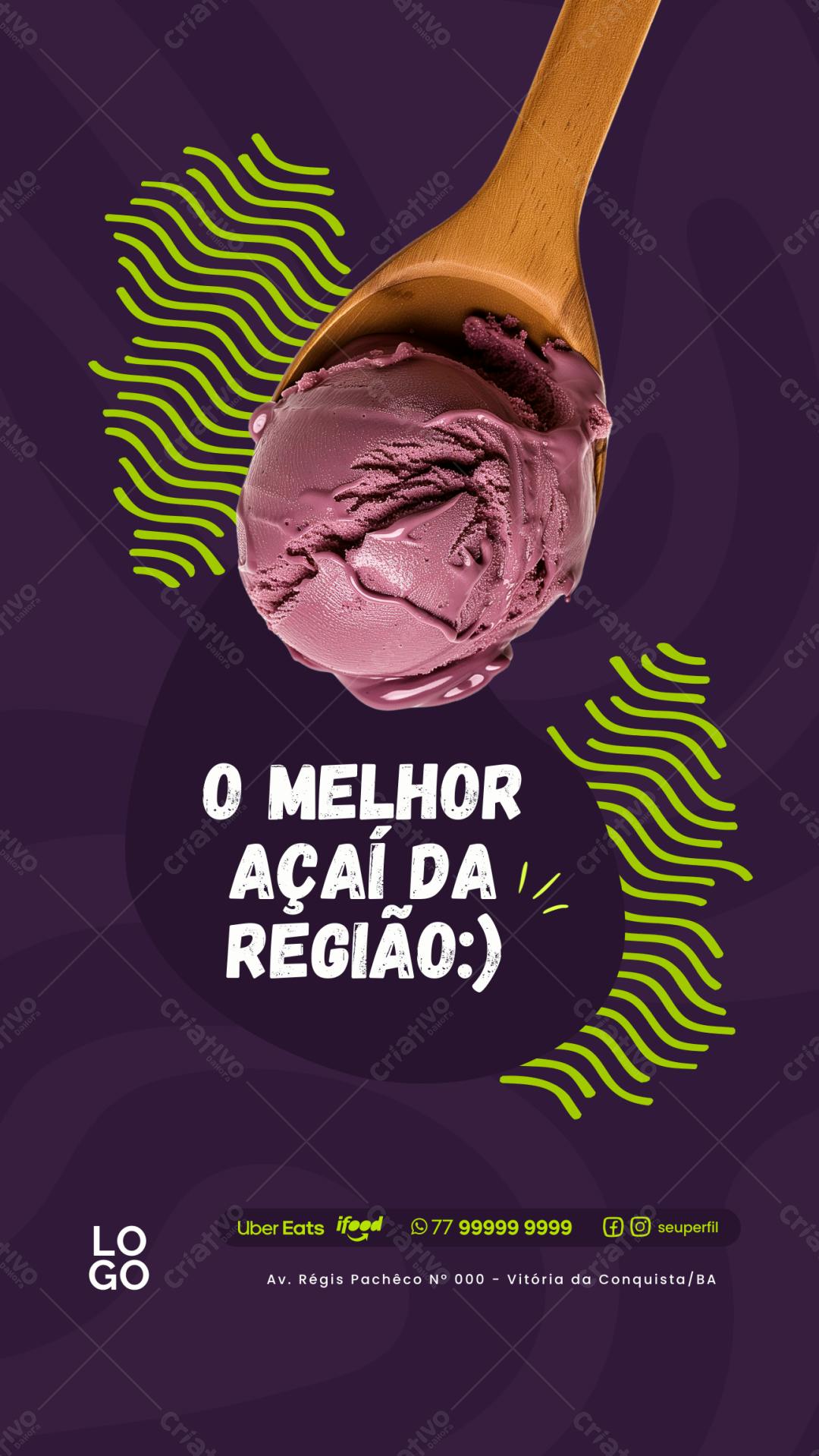 Post Instagram Açaí roxinho saboroso Editável no Canva