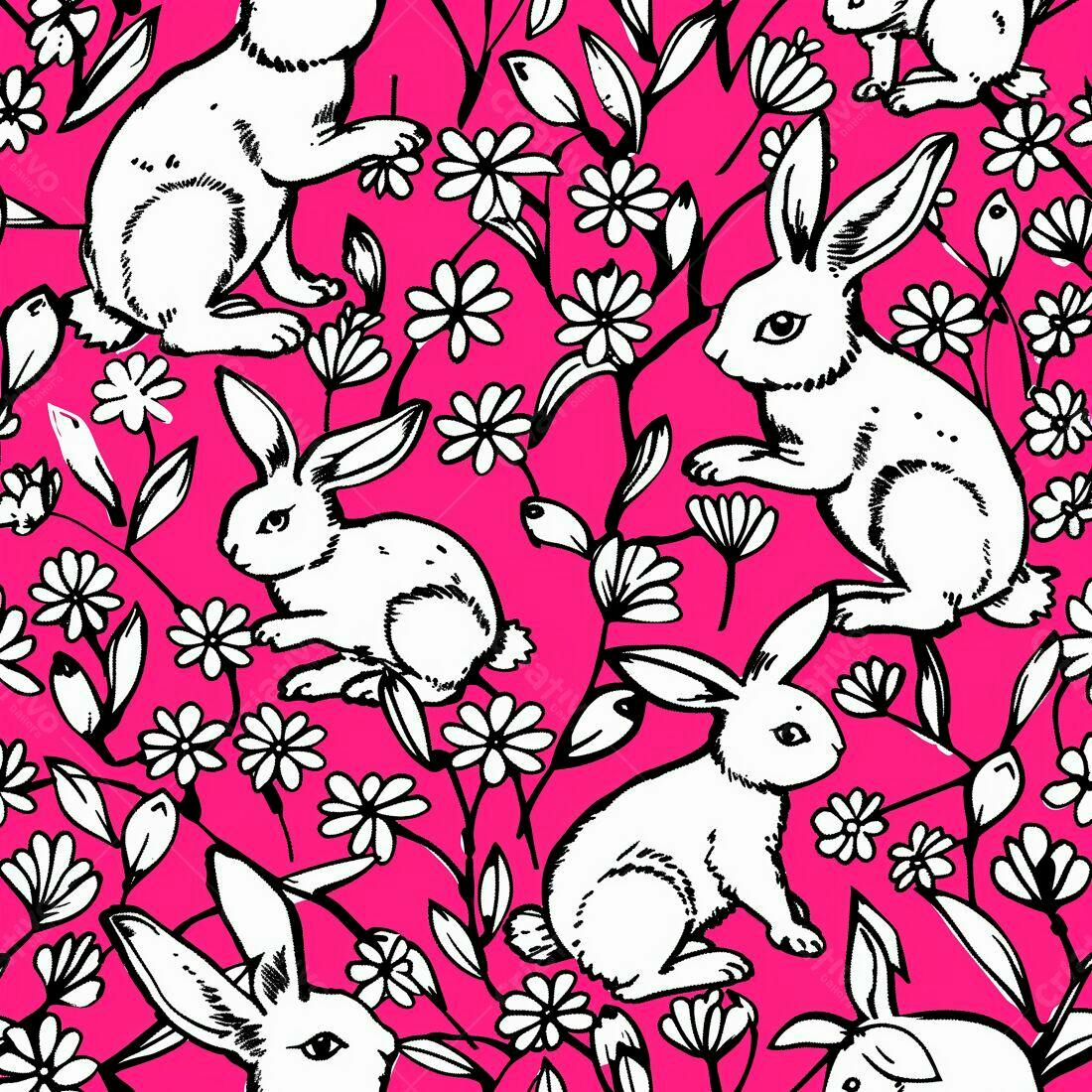 Coelhos brancos em jardim rosa