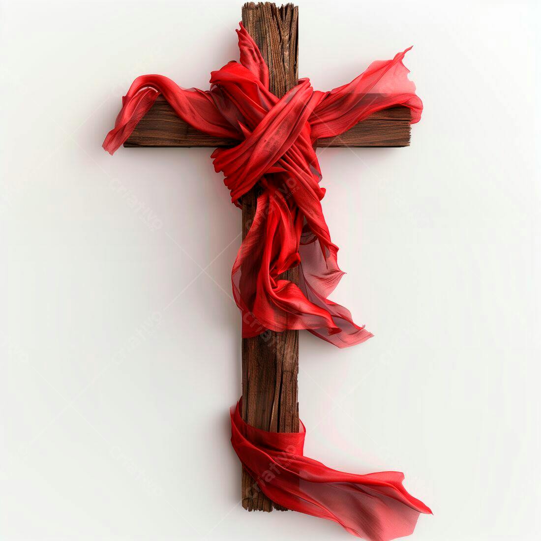 Cruz de madeira com tecido vermelho