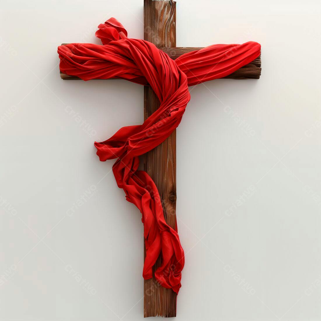 Cruz de madeira com tecido vermelho