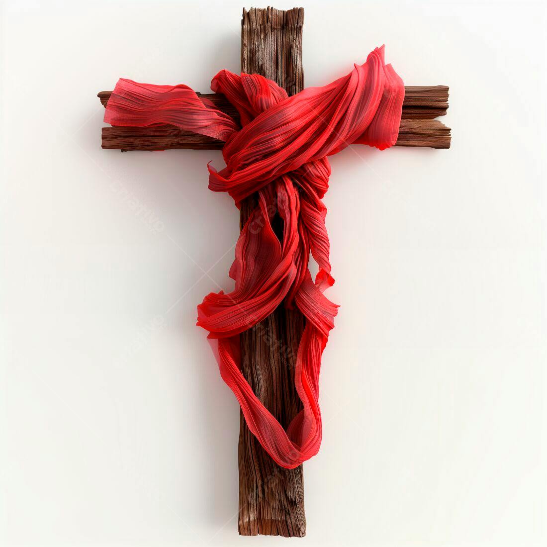 Cruz de madeira com tecido vermelho