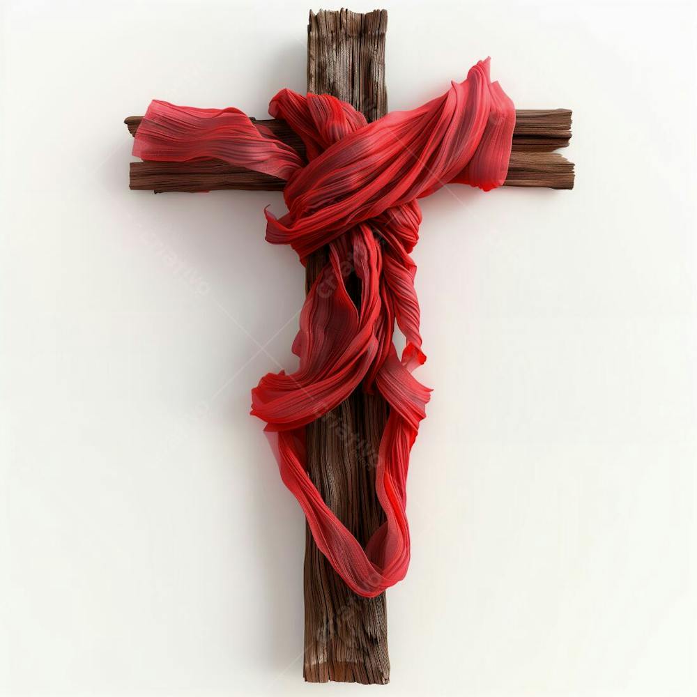 CRUZ DE CRISTO TECIDO VERMELHO - IMAGEM