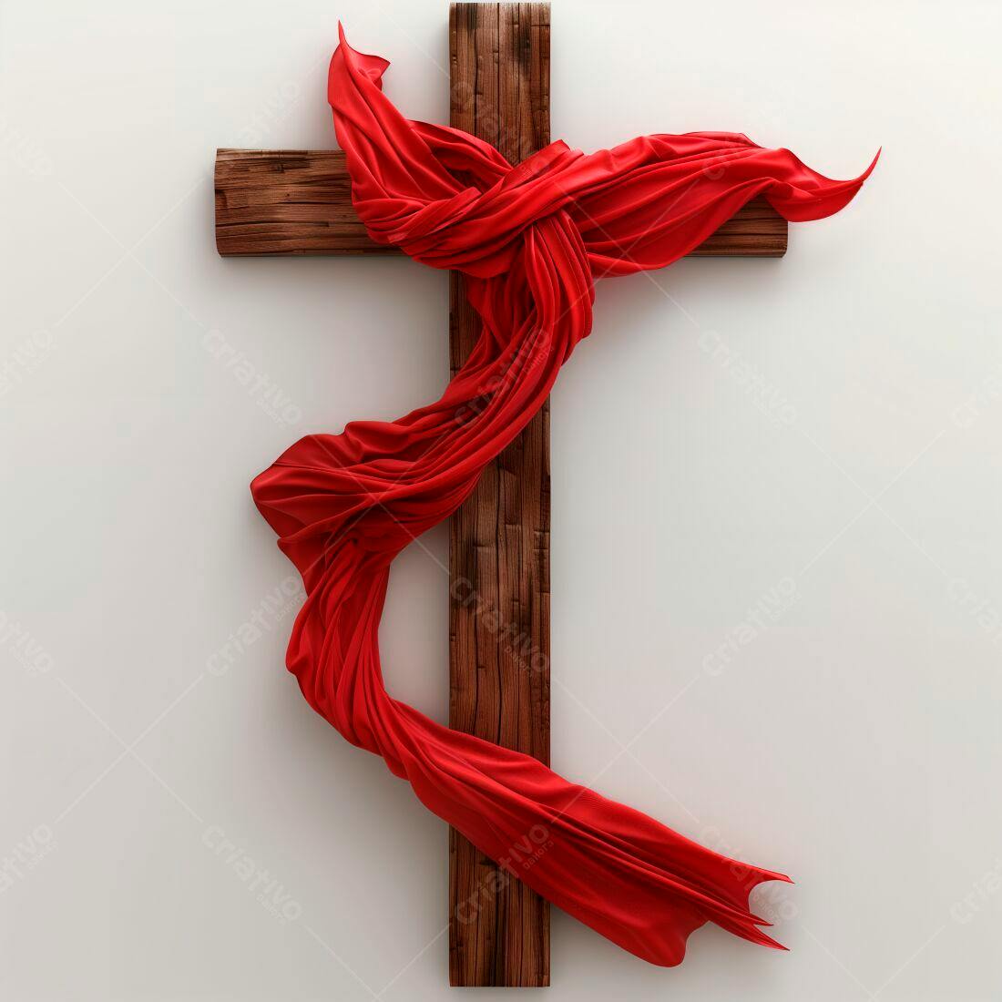 Cruz de madeira com tecido vermelho