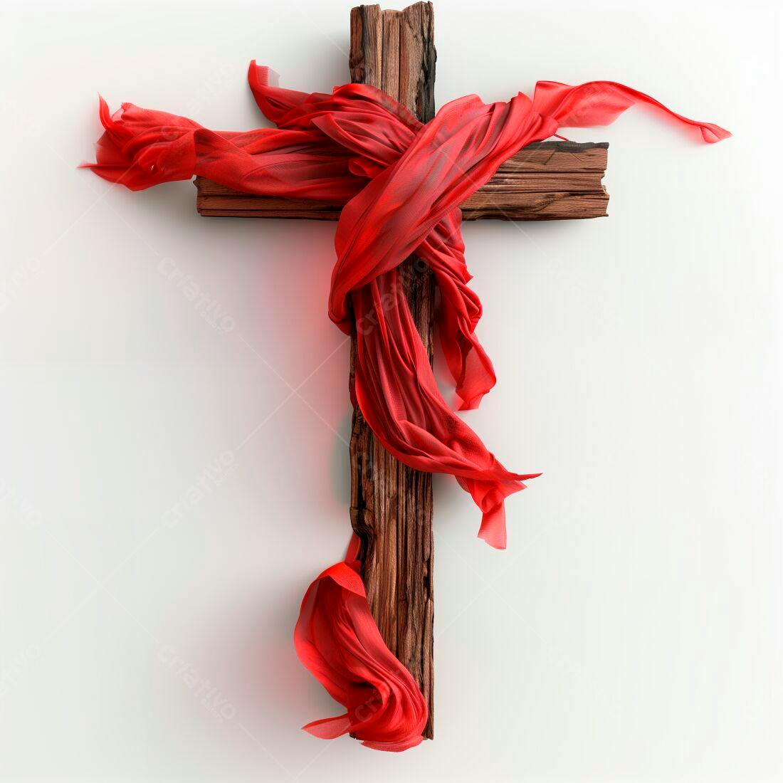 Cruz de madeira com tecido vermelho