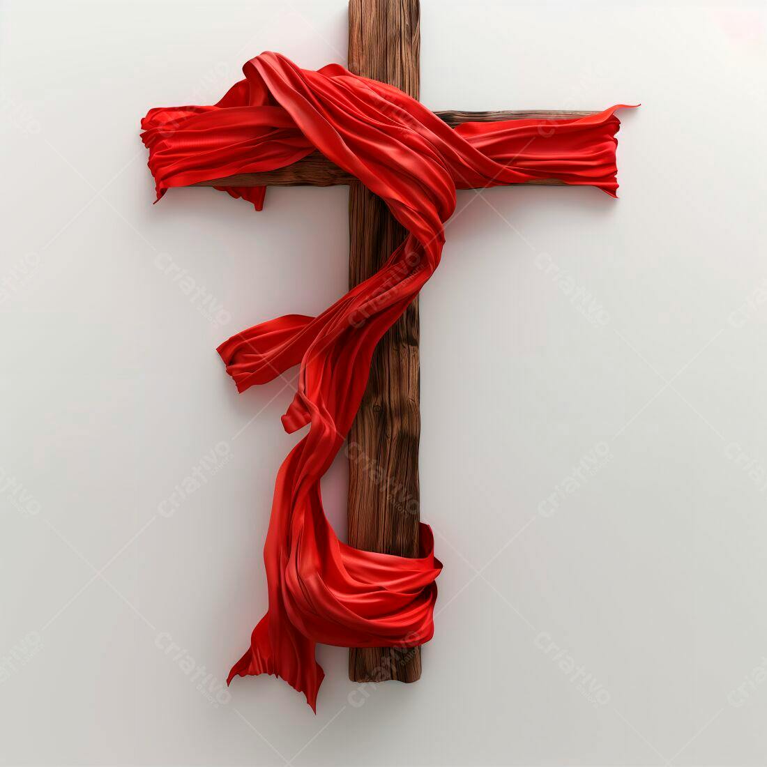 Cruz de madeira com tecido vermelho