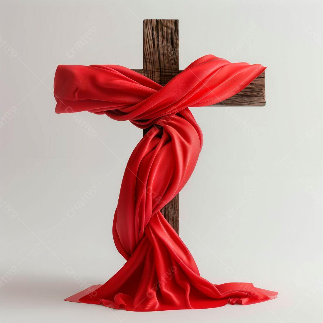 Cruz de madeira com tecido vermelho