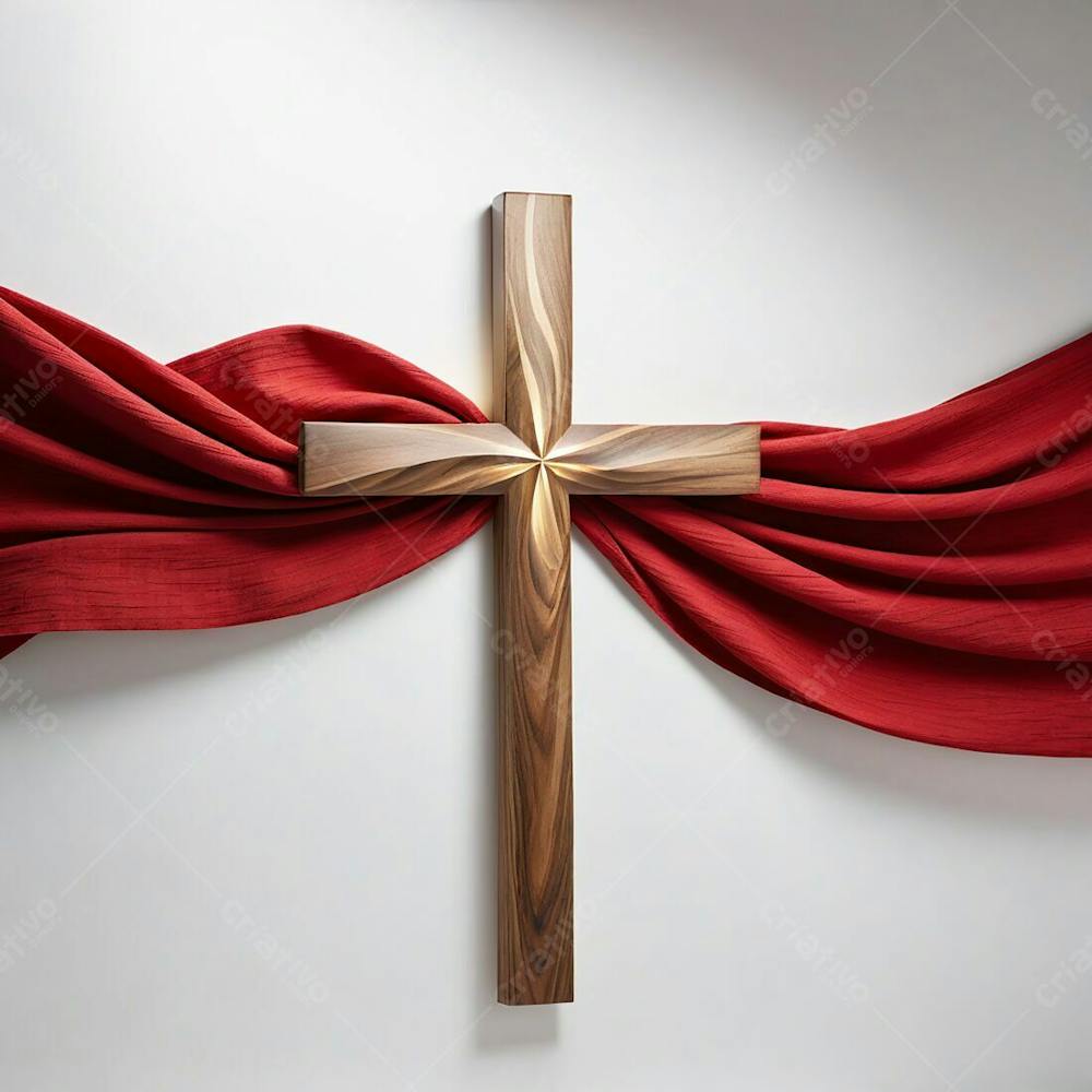 CRUZ DE CRISTO TECIDO VERMELHO - IMAGEM