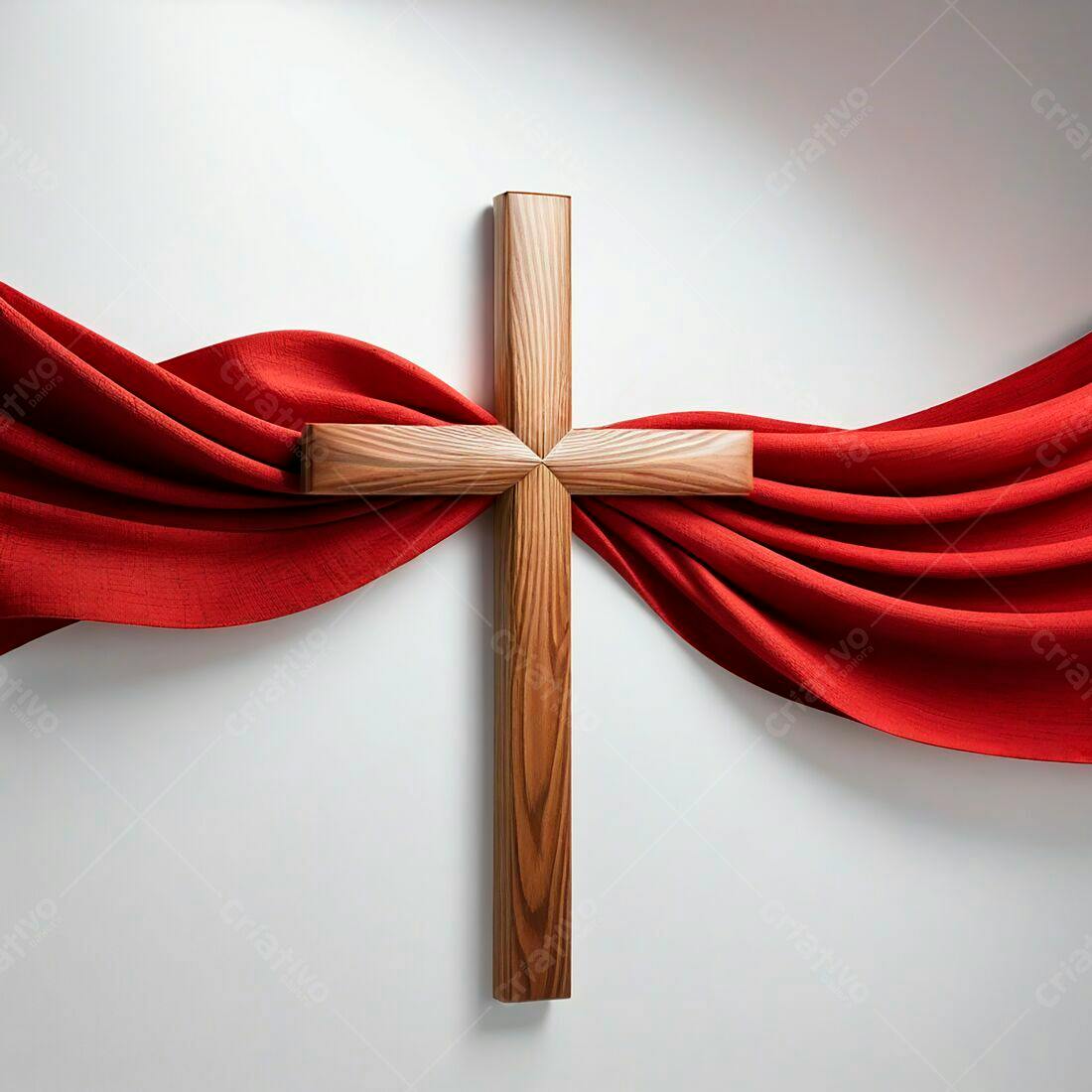 Cruz de madeira com tecido vermelho
