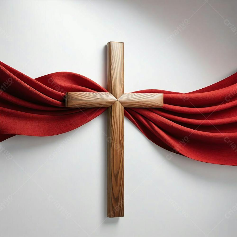 CRUZ DE CRISTO TECIDO VERMELHO - IMAGEM