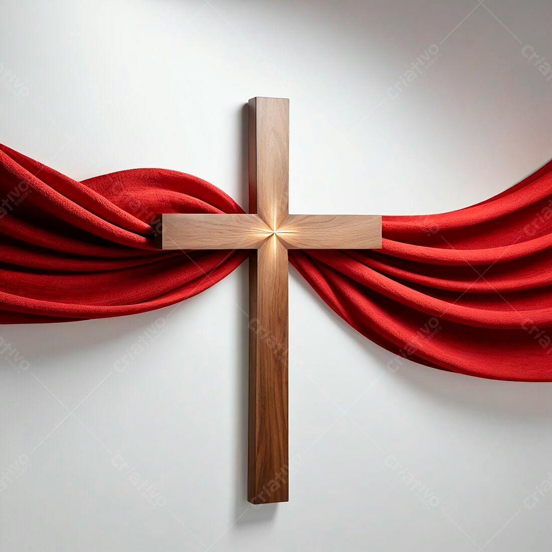 Cruz de madeira com tecido vermelho