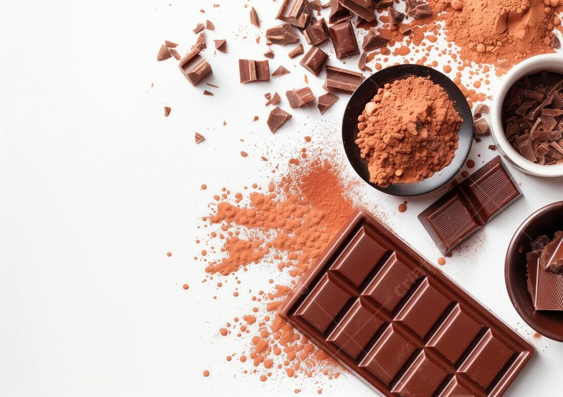 Barra de chocolate com cacau em pó
