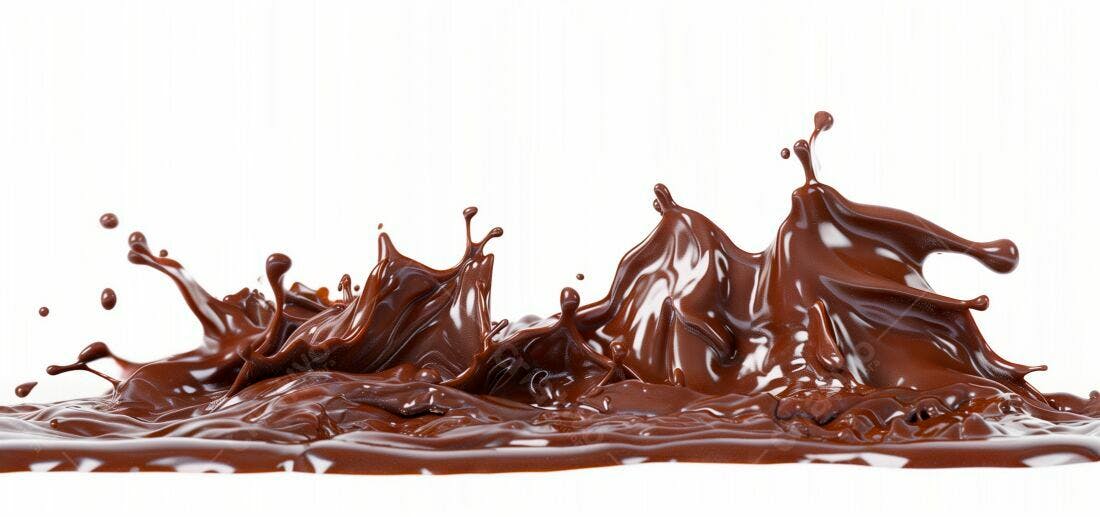 Chocolate derretendo em splash fundo branco