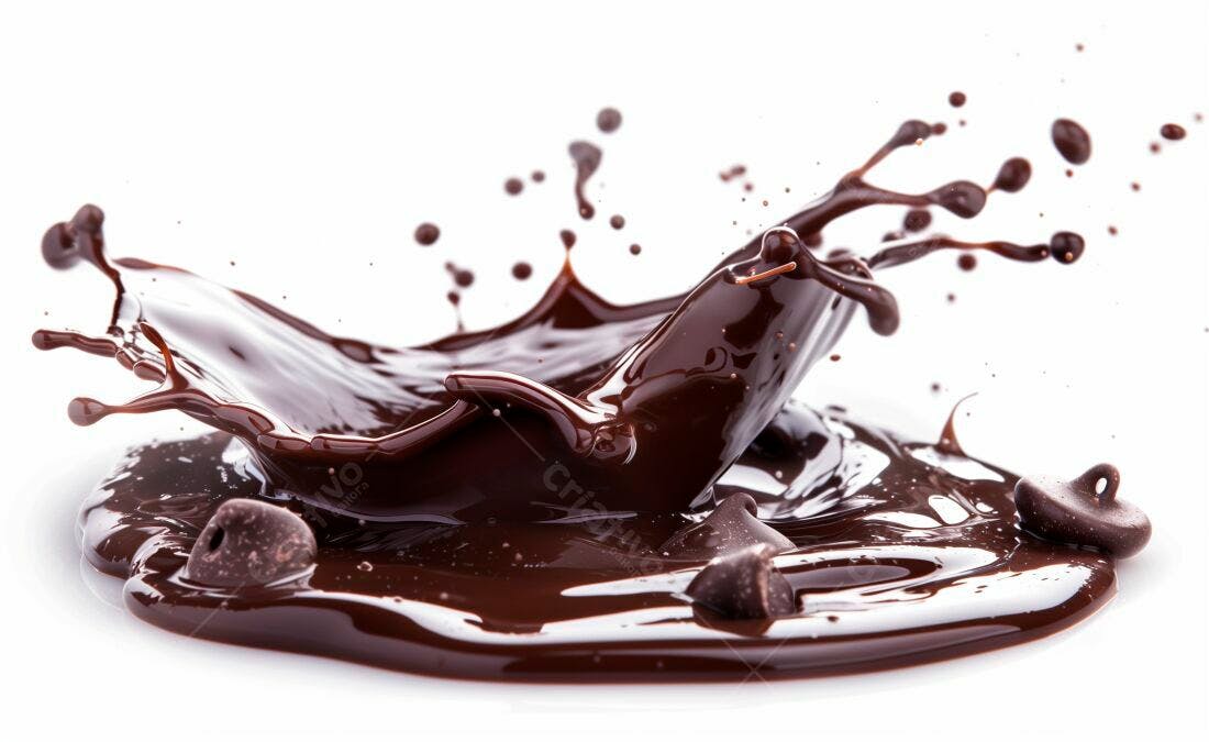 Chocolate derretendo em gotas e respingos
