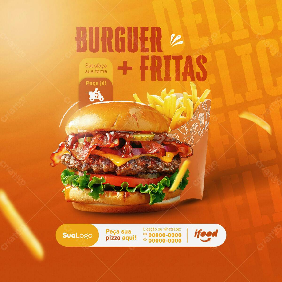 Flyer para Hambúrguer e Fritas PSD Editável